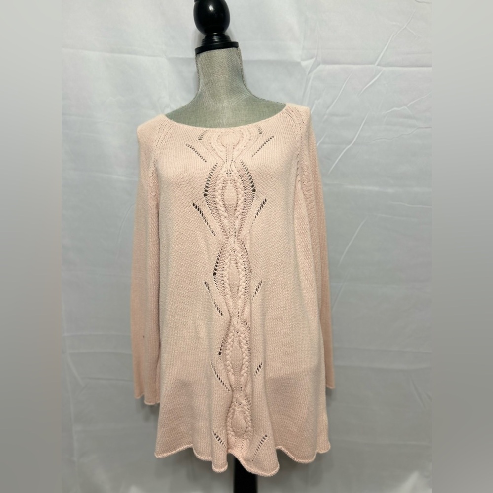 Ellos Women’s Sweater Top Tie Back Pink Blush Long Sleeve Open Weave Design Sz L